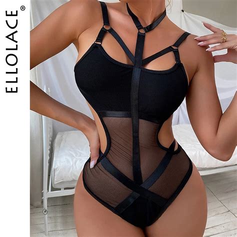 Ellolace Halter Lingerie Bodysuit Women Cut Out Sexy Erotic Tights