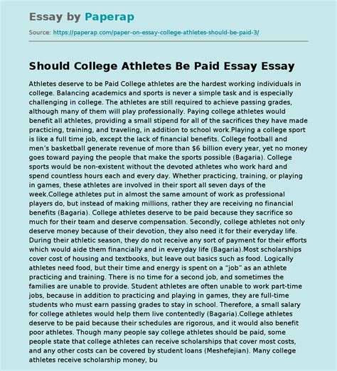 Should College Athletes Be Paid Essay Free Essay Example