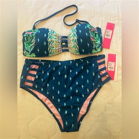 Lilly Pulitzer Swim Nwt Lilly Pulitzer Piece Bikini Set Macaw Blue Coconutrowdot Allover