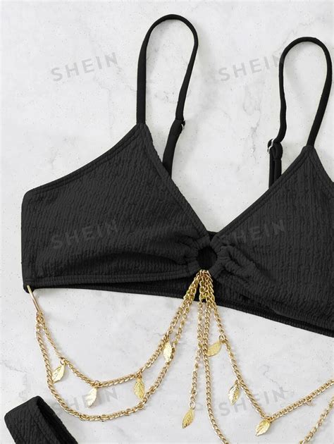 Shein Summer Beach Textured Chain Decor Bikini Shein Usa