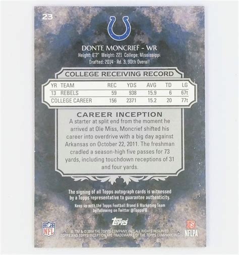 Donte Moncrief Topps Inception Rookie On Card Auto Colts Rc Ebay