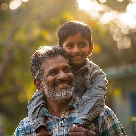 premium photo happy smiling indian father giving son ride