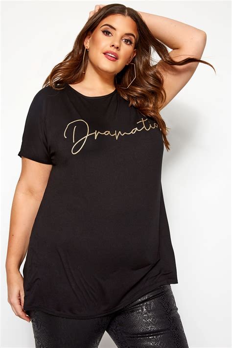 Black Glitter Dramatic Slogan T Shirt Yours Clothing