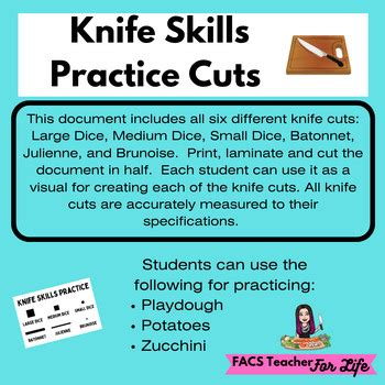 Knife Skills Practice Sheet Facs Fcs Culinary Cooking Tpt