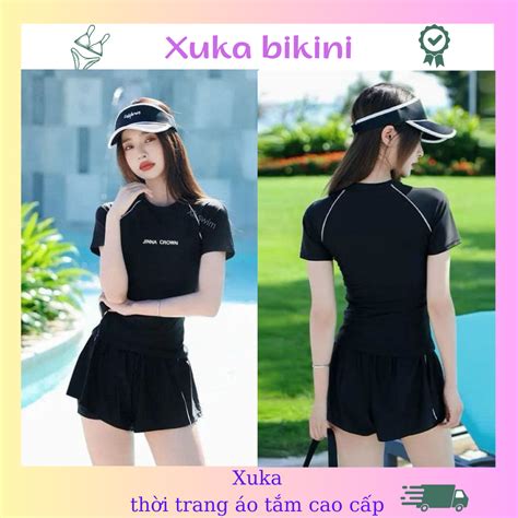 Đồ bơi nữ kín đáo bikini 2 mảnh tay ngắn đồ tập đồ đi biển áo dài quần 2 lớp che khuyết điểm