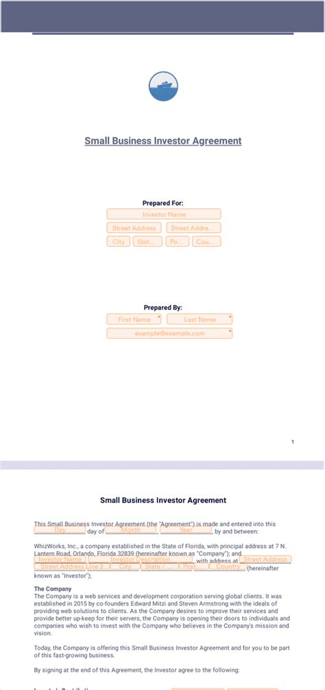 Small Business Investor Agreement - Sign Templates | Jotform