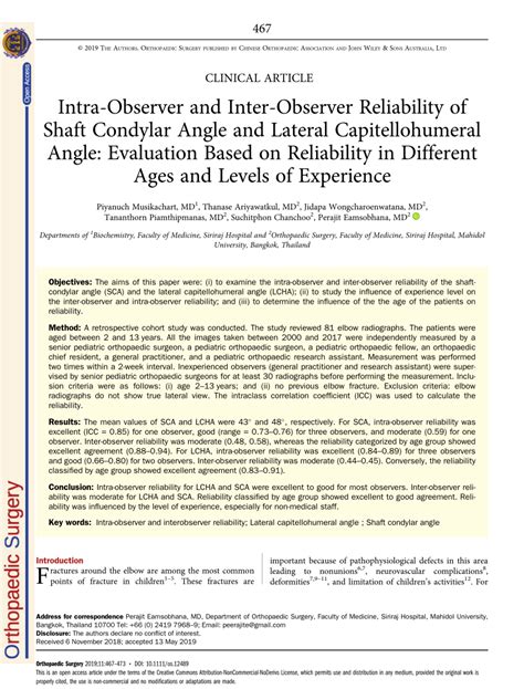 Pdf Intra Observer And Inter Observer Reliability Of Shaft Condylar