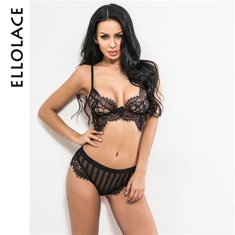 Ellolace Hot Sexy Lingerie Set Eyelash Lace Bralette Brasserie Women Bra Set Tops Bra Brief Sets