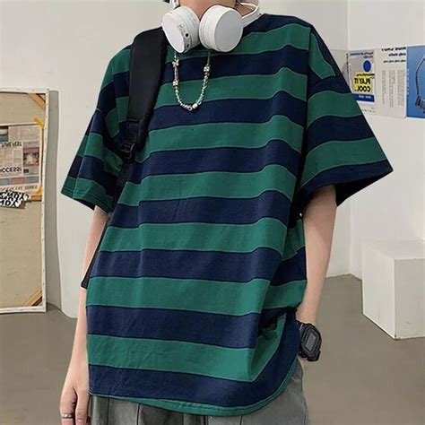 Green Black Striped T Shirts Harajuku Oversized Retro Fashion Etsy