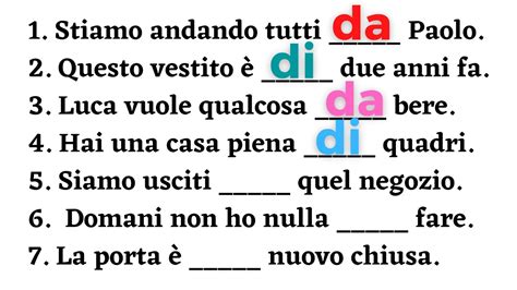 Italian How To Use Prepositions Di And Da Choose The Correct One A1