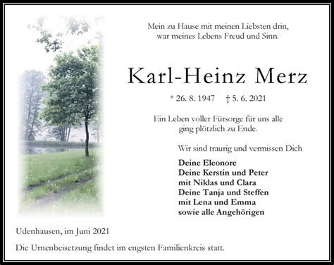 Traueranzeigen Von Karl Heinz Merz Vrm Trauer De