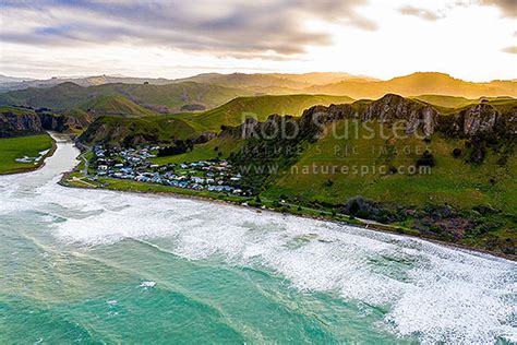 Kairakau Beach Village On The Mangakuri River Mouth Aerial View At