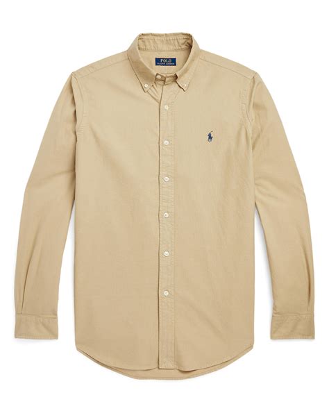 Polo Ralph Lauren Mens Surrey Tan Slim Fit Garment Dyed Oxford Shirt