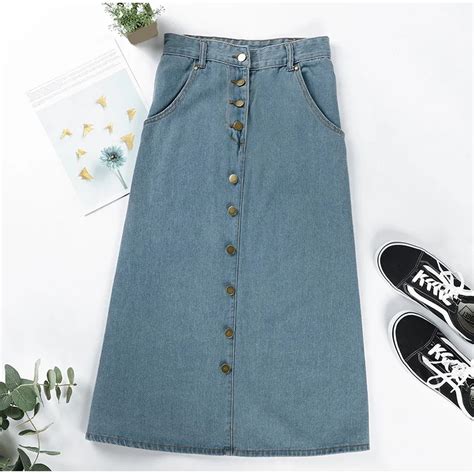 Джинсовые женские длинные джинсовые юбки с высокой талией, Харадзюку ...