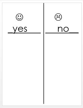 Yes or No T-Chart by Bright and Early Learners | TPT