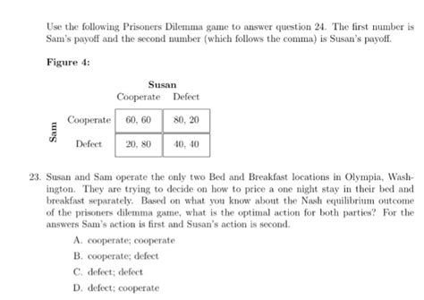 Solved Use The Following Prisoners Dilemma Game To Answer Chegg