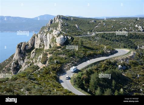 Caravan or Camping Car Driving along the Route des Crêtes Coast Road in ...