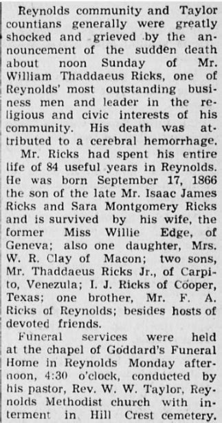 William Thaddaeus Ricks Find A Grave Memorial