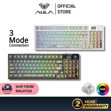 Aula F Pro Key Hot Swappable Intelligent Screen Mechanical Transparent Keyboard With Rgb