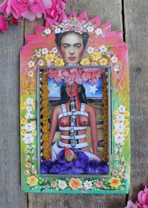 Frida Kahlo Broken Column Tin Retablo Handmade Hand Painted Mexican