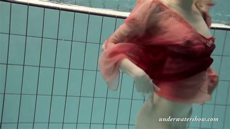Katya Okuneva Strips In Her Red Lingerie Underwater Pussy Juicy
