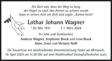 Traueranzeigen Von Lothar Johann Wagner Sz Gedenken De