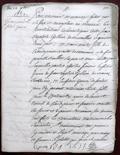 Brainans Notre Histoire 1752 11 12 Contrat De Mariage Jean Baptiste