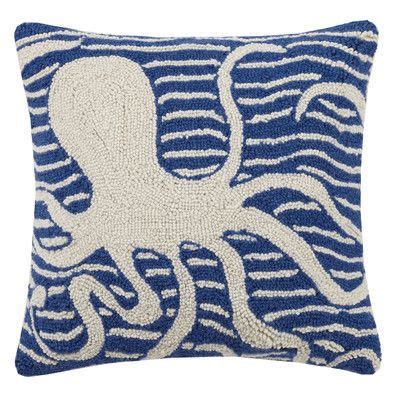 Peking Handicraft Multi Wave Nautical Octopus Hook Wool Throw Pillow