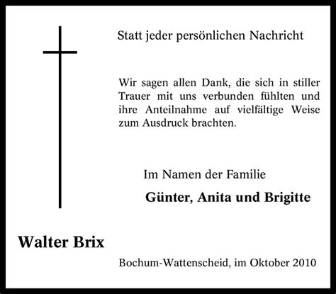 Traueranzeigen Von Walter Brix Trauer In NRW De