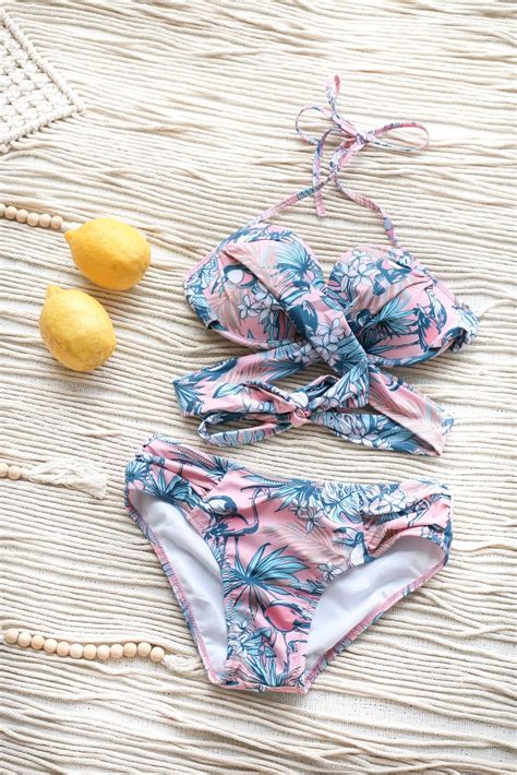 Classic Cross Wrap Bikini Set Pink Tropics Shopperboard