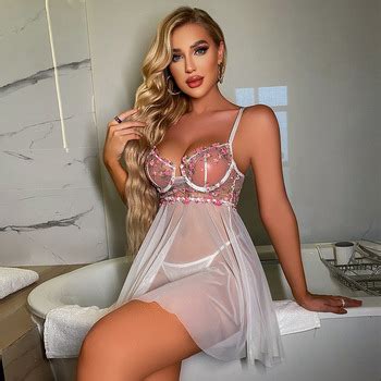 Cheap Sleepdress Lingerie Sexy Mature Women Pajamas Sexi Slip Negligee Nuisette Babydoll Dress