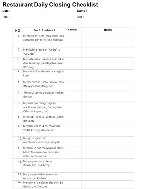 Daily Closing Checklist | PDF