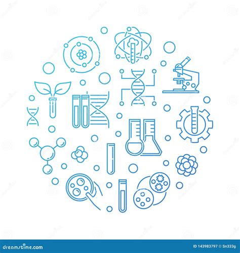 Bio-Engineering Vector Round Blue Linear Illustration Stock Vector