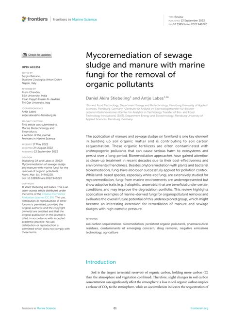 PDF Mycoremediation Of Sewage Sludge And Manure With Marine Fungi For