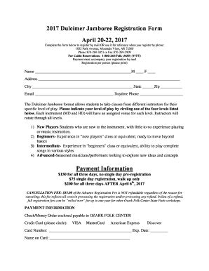 Fillable Online 2017 Dulcimer Jamboree Registration Form April 20 22