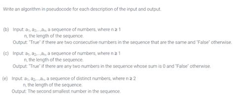 Solved Write An Algorithm In Pseudocode For Each Description Chegg