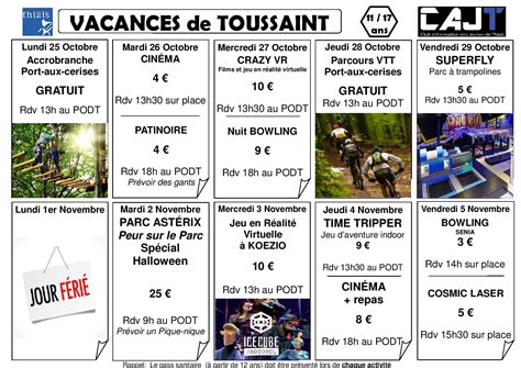 Planning Des Vacances De Toussaint Au Cajt Club D Animation Des