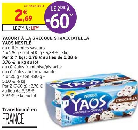 Promo Nestlé yaourt à la grecque stracciatella yaos chez Intermarché