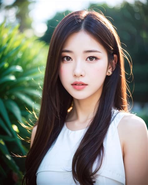 Portrait Of Beautiful Korean Women In The Park Premium Ai Generated Image