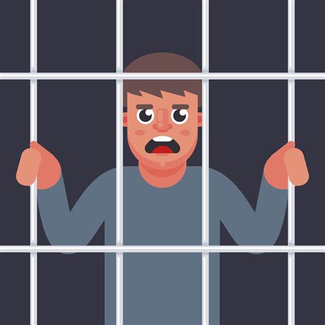 Male Criminal Behind Bars Man In Jail Flat Vector Illustration