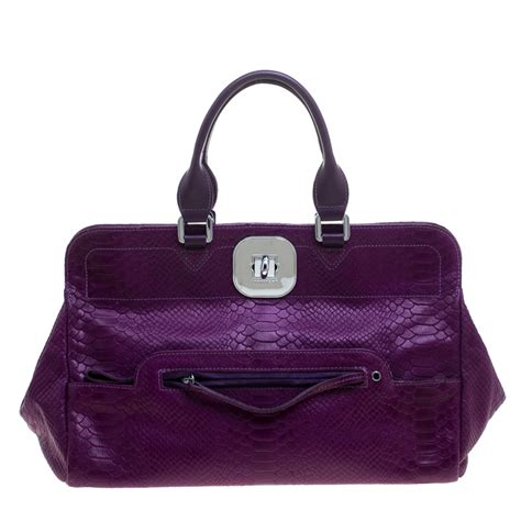 Longchamp Purple Python Embossed Leather Gatsby Tote Longchamp The