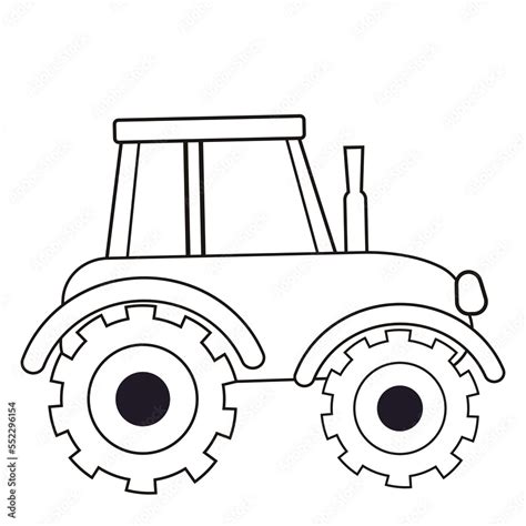 Fototapeta Tractor With Wheels Farm Transport Outline In Cartoon Style