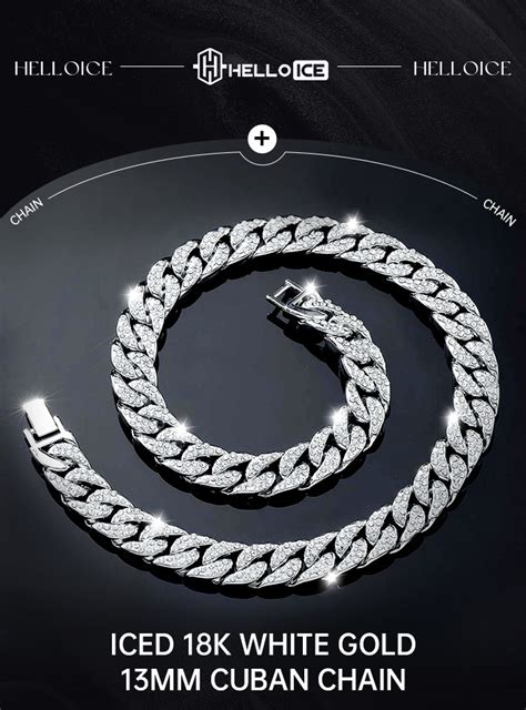 Iced 18k White Gold 13mm Cuban Chain Helloice