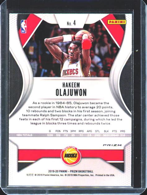 2019 20 Panini Prizm Hakeem Olajuwon Base Prizms Silver 4 EBay