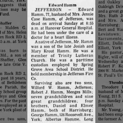 Edward Hamm Obituary Part Aug Newspapers