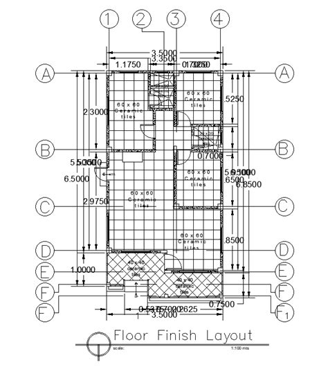 Floor finish layout of 7x13m residential house plan is given in this AutoCAD drawing model ...