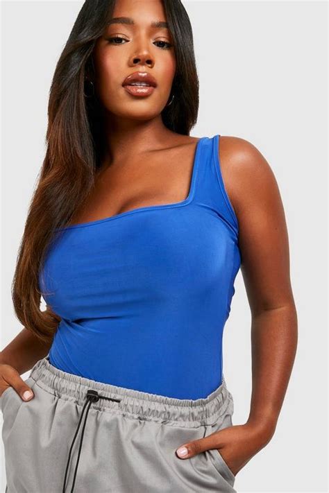 Cobalt Plus Square Slinky Bodysuit Boohoo Uk