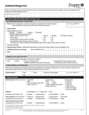 Fillable Online Enrollment Change Form Empire Bc Enrollment Form