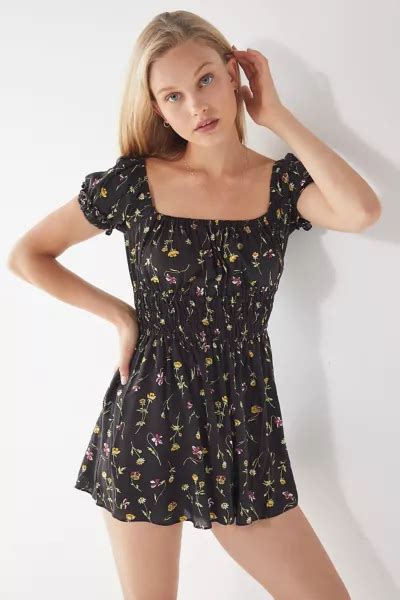 Uo Sophia Floral Smocked Romper Urban Outfitters