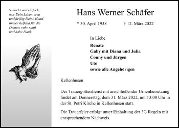 Traueranzeigen von Hans Werner Schäfer trauer anzeigen de